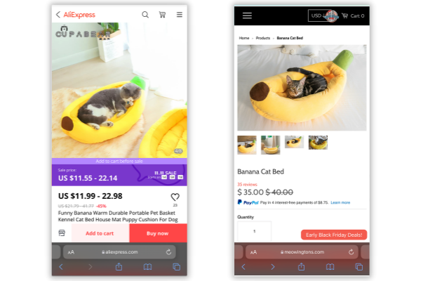 AliExpress and Meowingtons dropshipping products