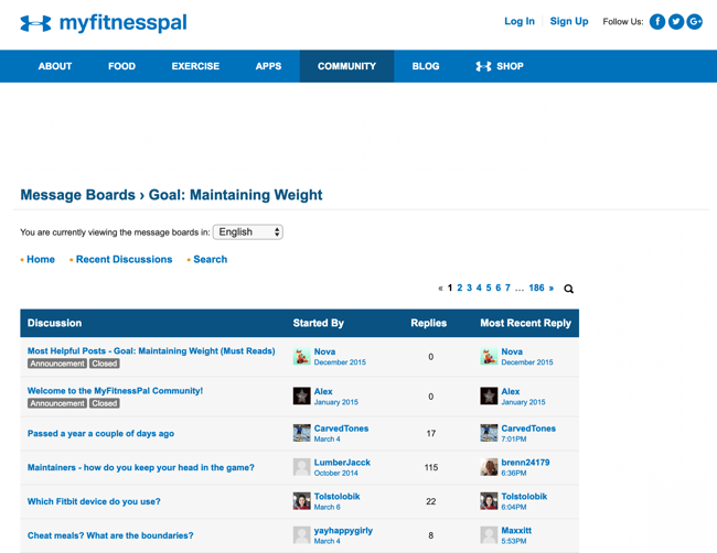 My FitnessPal app online community