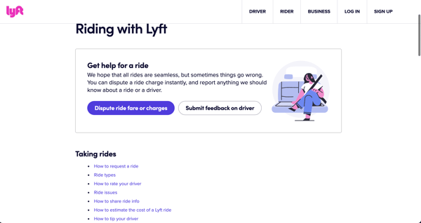 Faq page example: lyft