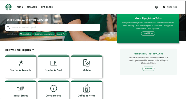 Faq page example: Starbucks