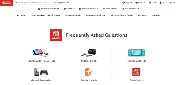 Faq page example: Nintendo