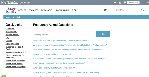 Faq page example: kraftheinz