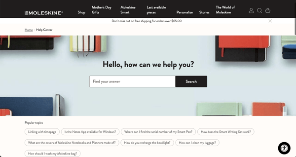 Faq page example: moleskine