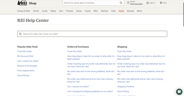 Faq page example: rei