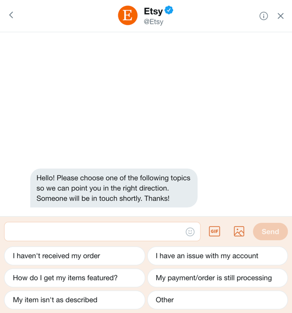 Using Etsy's Twitter chatbot