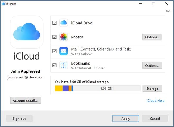 Apple iCloud interface, a free cloud storage product 